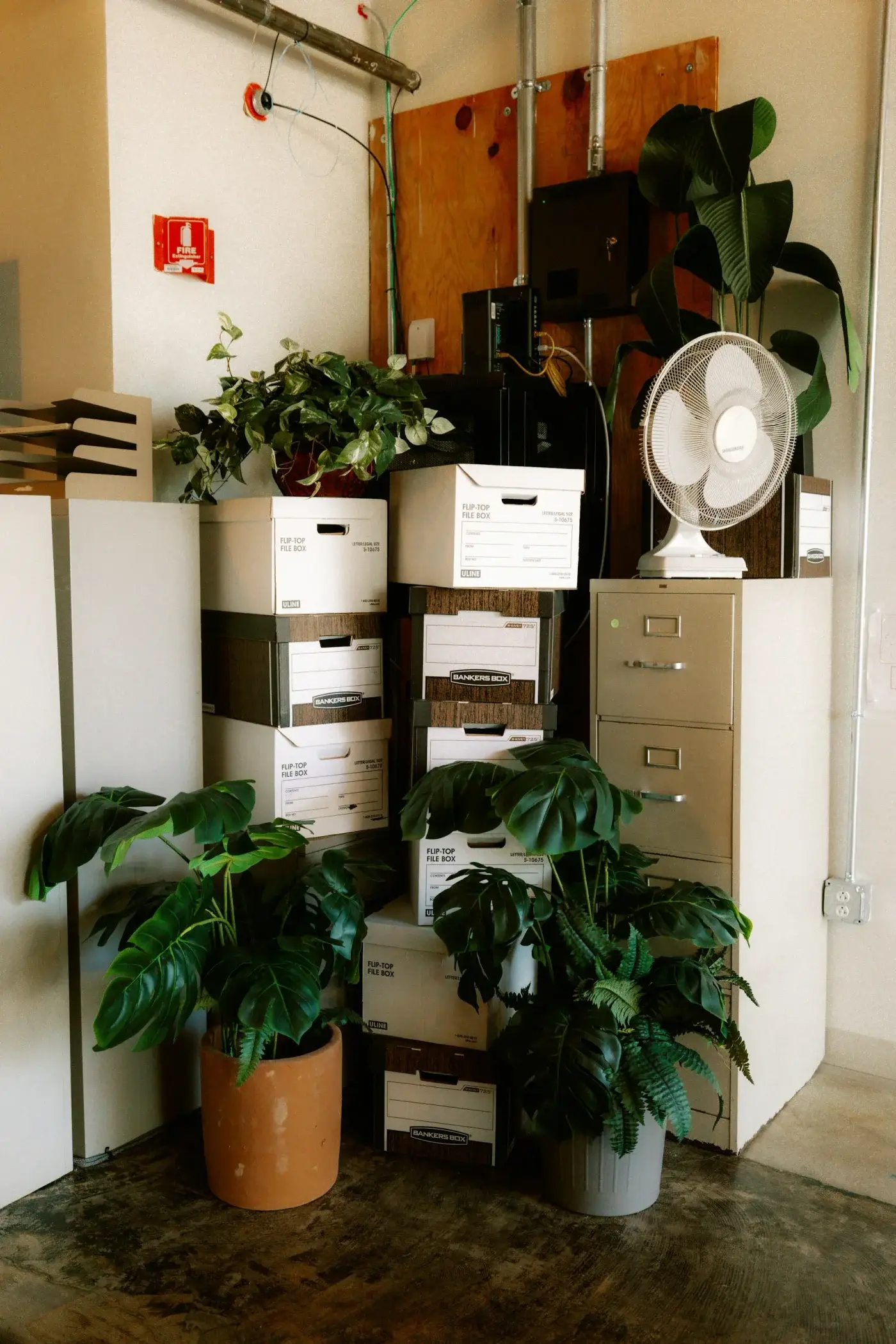 Cajas de archivo y documentos organizados para el cierre ordenado de una empresa